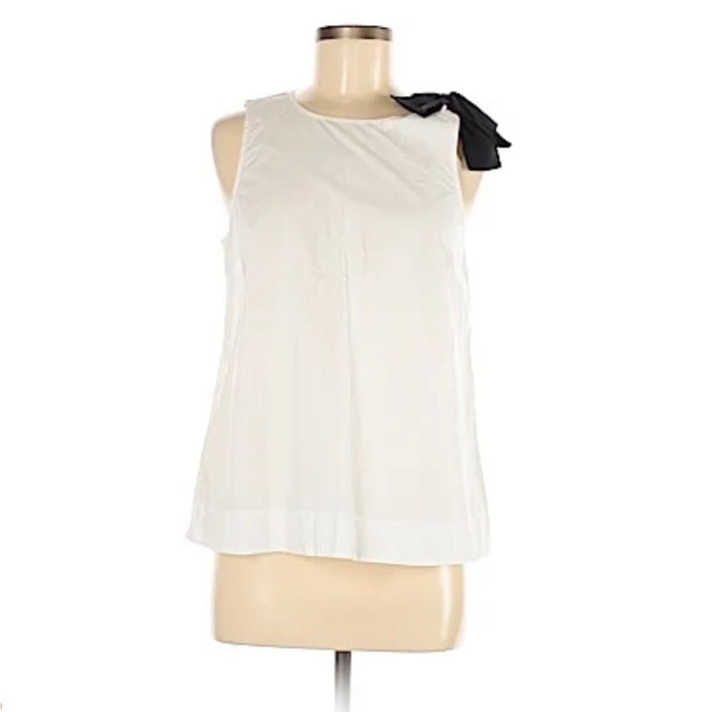 🌻 2/$10 J. Crew sleeveless Blouse white with black bow 100% cotton size 6